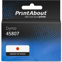 PrintAbout Huismerk Dymo 45807 (S0720870) Tape Zwart op rood (19 mm)