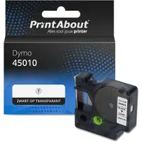 PrintAbout Tape 45010 (S0720500) Zwart op transparant (12 mm) geschikt voor Dymo