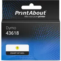 PrintAbout Huismerk Dymo 43618 (S0720790) Tape Zwart op geel (6 mm)