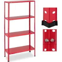 Relaxdays stellingkast staal - 160 kg - 147,5 x 75,5 x 30,5 cm - 4 planken - voorraadkast - rood