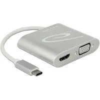 DeLOCK Premium USB-C naar HDMI en VGA splitter met DP Alt Mode (4K 30 Hz) / zilver - 0,10 meter