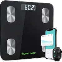 Tunturi Weegschaal - Personenweegschaal - Bluetooth - 180kg Gebruikersgewicht - Slimme weegschaal met app - Kleur: Zwart - incl. lichaamsanalyse