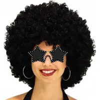 Smiffys Carnaval verkleedset afropruik zwart met sterren bril - Disco/Seventies party thema