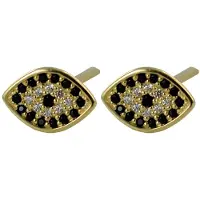 New Bling 9NBSAM-G210041 Gouden Oorknopjes - Dames - Oog - 9,3 x 6,8 mm - Zirkonia - Zwart en Wit - 14 Karaat - Goud