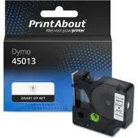 PrintAbout Huismerk Dymo 45013 (S0720530) Tape Zwart op wit (12 mm)