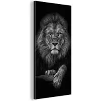 MuchoWow Aluminium schilderij 20x40 cm - Wanddecoratie metaal - Leeuw - Dieren - Zwart - Wit - Metalen muurdecoratie woonkamer - Decoratie industrieel - Foto op dibond - Industriële accessoires slaapkamer
