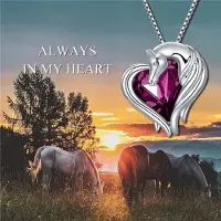 HKM Zilveren ketting met kristal en paard - hanger - zirkonia - paars
