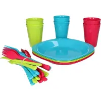 PlasticForte Servies set - 31-delig - kunststof - herbruikbaar - BPA-vrij - picknick servies - camping
