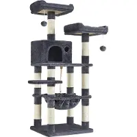 Feandrea Krabpaal voor Katten - 143 cm - Met Hangmat, 2 Uitkijkplateaus - Rookgrijs