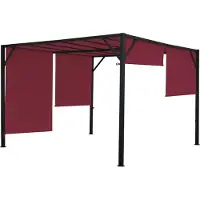 Mendler Pergola Baia, tuinpaviljoen terrasoverkapping, stevig 6cm stalen frame + schuifdak bordeaux-rood ~ 4x4m