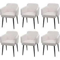 Mendler Set van 6 eetkamerstoelen -L13, gestoffeerde stoel Keukenstoel Stoel met armleuningen, stof/textiel Metaal MVG ~ crème-wit