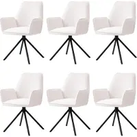 MCW Set van 6 eetkamerstoelen -G67, keukenstoel armleuning, draaibare auto positie, fluweel MVG ~ crème-beige, zwarte poten