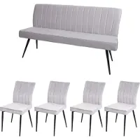 MCW Eetkamer set -K16, 4-delige set stoel + bank Eetkamergroep Zitgroep Eetkamerset, fluweel metaal ~ lichtgrijs