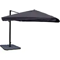 Mendler Zweefparasol -A96, parasol, 3x3m (Ø4.24m) polyester/aluminium 23kg ~ Flap, antraciet met standaard, draaibaar