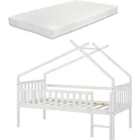 En.casa Kinderbed Sotkamo huisbed met matras 90x200 cm wit []