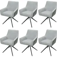 MCW Set van 6 eetkamerstoelen -L91, keukenstoel armleuning draaibaar autostand stof MVG ~ lichtgrijs kunstleer donkergrijs