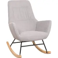 Mendler Schommelstoel -N13, schommelstoel relaxfauteuil TV-fauteuil, massief hout metaal stof/textiel 320g/m² ~ lichtgrijs