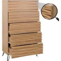 MCW Ladekast -M49, hoge kast, 3D design 5 laden massief hout mangometaal 145x80x44cm ~ natuur