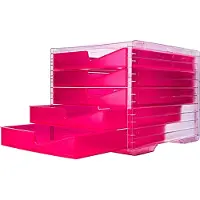 Styro Ladebox styroswing NEONline, 5 laden, uittrekstop & verzonken greep, stapelbaar, B 270 x D 340 x H 255 mm, polystyreen, transparant-neonroze