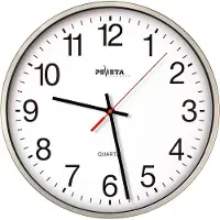 Peweta kwarts-wandklok met stil uurwerk Ø 250 mm, zilverkleurige kunststof behuizing, 1,5 V batterijvoeding