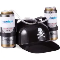 Relaxdays drinkhelm - piraat - voor 2 blikjes - met voedselveilige slang - feesthelm
