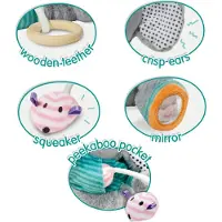 SES Creative - Tiny Talents - Olfi Knuffel Olifant - Sensorisch Speelgoed - met spiegel, knispervoet, bijtring en piepmuis - baby speelgoed