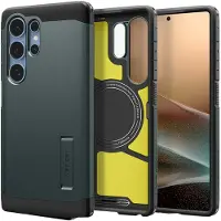 Spigen Tough Armor Hoesje Geschikt voor Samsung Galaxy S25 Ultra | Compatibel met MagSafe en Qi2 | Back Cover Militaire Standaard | Kickstand | Groen