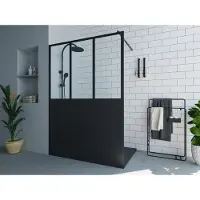 Vente-unique Italiaanse douchewand mat zwart met werkplaatsstijl - 140 x 200 cm - URBANIK