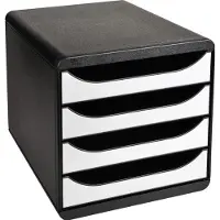 Exacompta Big Box Plus Metallic Zilver, 4 open laden A4/A4+/24x32 cm, geruisloos met stop, stapelbaar