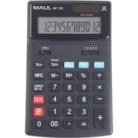 MAUL Bureaurekenmachine MCT500, 12 cijfers, Belasting, Chec &amp; Correct, werkt op zonne-energie en batterijen, B 107 x D 174 x H 22 mm, zwart