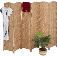 Relaxdays kamerscherm 6-delig - roomdivider - inklapbare scheidingswand - hout - natuur