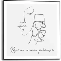 Praxis Schilderij Geniet Lijntekening - Wijn - Glas - Abstract - Slim Frame 50 X 50 Cm Mdf Zwart-wit