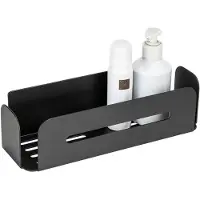 Wenko Turbo-Loc Doucherek Bivio mat zwart aluminium 30x10cm - Badrek - Douchemand - Bevestigen zonder boren - Zelfklevend - Afgeronde hoeken