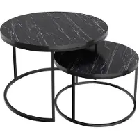 En.casa Salontafel Skagen set van 2 rond marmer zwart en zwart