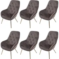 MCW Set van 6 eetkamerstoelen -K26, gestoffeerde stoel woonkamerstoel keukenstoel met armleuningen, metaal ~ fluweel, lichtbruin