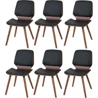 MCW Set van 6 eetkamerstoelen -B16, gebogen hout, retrodesign, walnootlook, MVG-gecertificeerd ~ kunstleer zwart