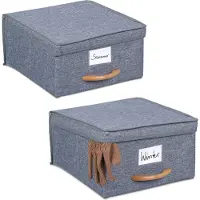 Relaxdays opbergdozen met deksel - set van 2 - elk 12 liter - kastmanden - handgreep - stof - grijs