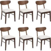 Mendler Set van 6 eetkamerstoelen -M59, keukenstoel Stoel, stof/textiel massief hout ~ donker frame, crème