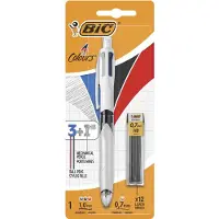 BIC Colours 3 + 1 HB 4-kleurenbalpen, medium, 3 klassieke inktkleuren en een vulpotlood 0,7 mm HB, op bli