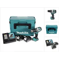 Makita Boormachine + slagboor, DHP 484 RFJ 18V Li-ion snoerloze klopboormachine in Makpac incl. 2x 3.0 Ah accu en oplader (Oplaadbare batterij)