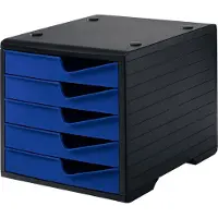 Styro Ladebox styroswing , 5 laden, uittrekstop & verzonken greep, stapelbaar, B 270 x D 340 x H 255 mm, polystyreen, zwart-blauw