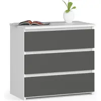 Akord Nachtkastje 60 cm met 3 Lades - Wit/Donkergrijs, Zelfmontage, ABS Nachtkastje CL3 met 3 Lades / Furniture Factory / Wit - Grafietgrijs / 60 x 57 x 35 cm, 16 mm Gelamineerd Paneel