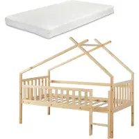 En.casa Kinderbed Sotkamo huisbed met matras 90x200 cm naturel []