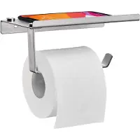 Relaxdays wc papier houder - plankje - rvs - wandmontage - hangend - mat zilver