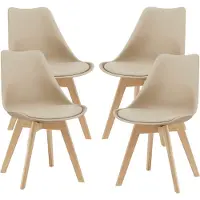 En.casa Eetkamerstoel Dubrovnik set van 4 kunstleer en beuken beige