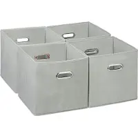 Relaxdays kastmand - set van 4 - opvouwbaar - 30x30x30 cm - 2 handgrepen - speelgoed - grijs
