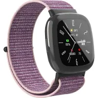 Strap-it Smartwatch bandje nylon met klittenband - Geschikt voor Fitbit Versa 4 / Fitbit Sense 2 - pink sand