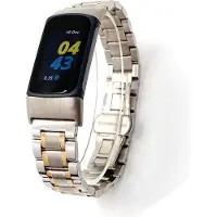 Strap-it Stalen Smartwatch bandje - Geschikt voor Fitbit Charge 5 / Fitbit Charge 6 metalen schakel band - zilver/rosé goud - Horlogeband / Polsband / Armband