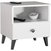 Akord Nachtkastje MOBI met 1 Lade / Furniture Factory / Wit met Zwarte Handgrepen / 40 x 43 x 37 cm