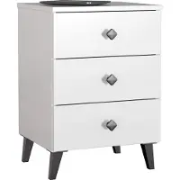 Akord Nachtkastje MOBI met 3 Lades / Furniture Factory / Wit met Zwarte Handgrepen / 40 x 58 x 37 cm